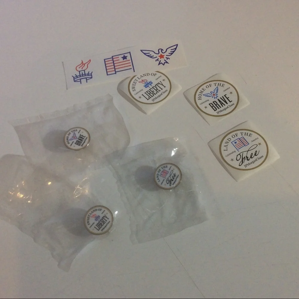 3 America USA 250 Year Celebration Pins Stickers Chase Bank Free Brave Liberty